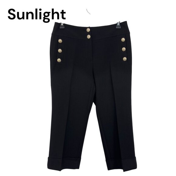Chicos Black Cropped Pants With Sailor Gold Buttons Women Size 0.5 Wide Legs - Picture 1 of 12